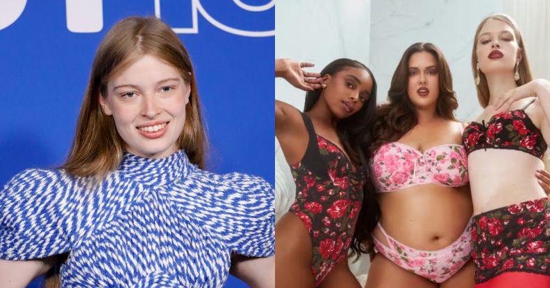 On the left, Vivian Jenna Wilson smiles on the red carpet of the out 100 event in 2025. On the left, Vivian Jenna WIlson appears in the Savage X Fenty campaign.