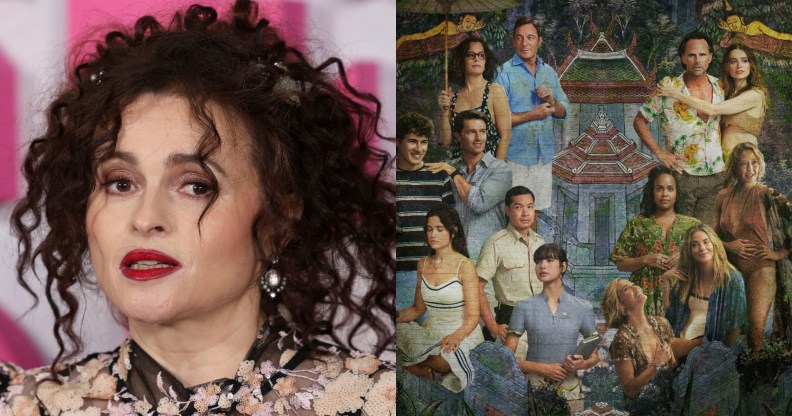 The White Lotus season 4 cast member Helena Bonham Carter and the white lotus poster