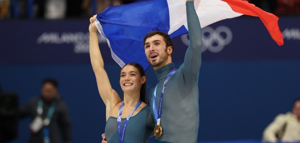 Gold medalists Laurence Fournier Beaudry and partner Guillaume Cizeron of Team France