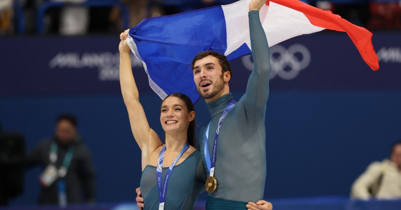 Gold medalists Laurence Fournier Beaudry and partner Guillaume Cizeron of Team France