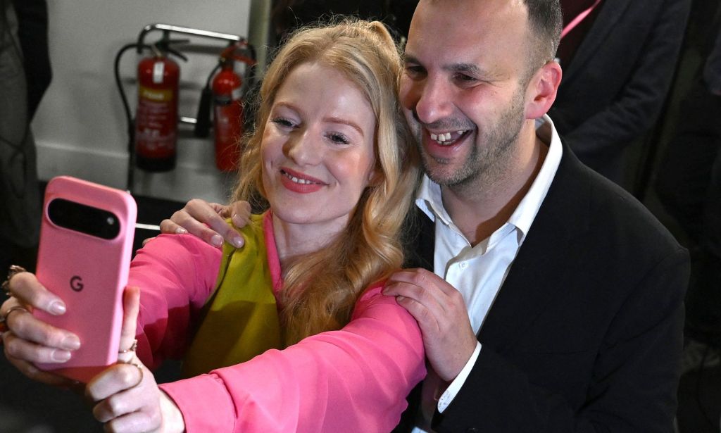 Hannah Spencer with Greens leader Zack Polanski.