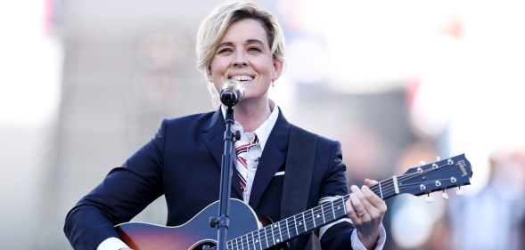 Brandi Carlile performs at the Super Bowl LX