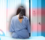 Stock image of person in hospital with trans flag colours