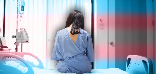 Stock image of person in hospital with trans flag colours