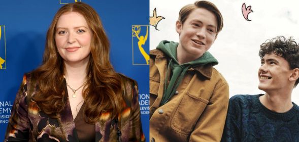On the left Alice Oseman at the Children and Family Emmy Awards in 2026. On the right a promotional still for Heartstopper season one on Netflix.