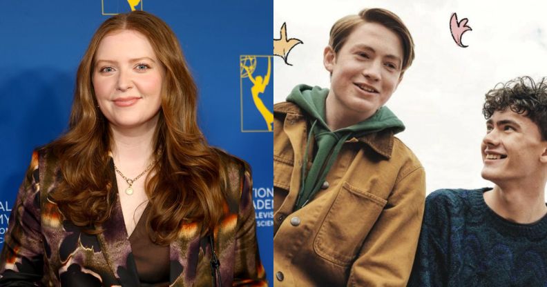 On the left Alice Oseman at the Children and Family Emmy Awards in 2026. On the right a promotional still for Heartstopper season one on Netflix.