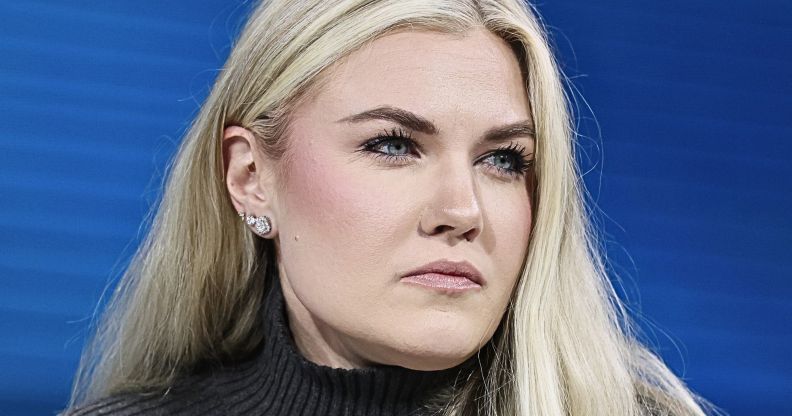 A portrait image of Erika Kirk looking off to the right.