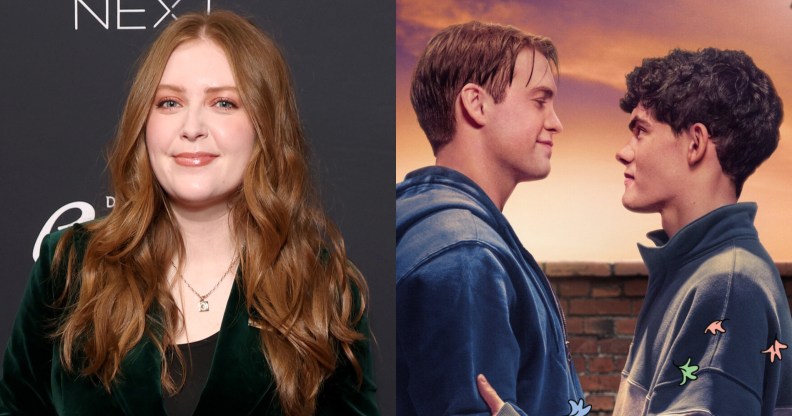 Alice Oseman headshot and still of HeartstopperNick Nelson (Kit Connor) and Charlie Spring (Joe Locke).