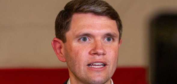 Democratic Texas State Rep. James Talarico speaks to members of the media at the Fire Fighters Hall February 21, 2026 in El Paso, Texas.