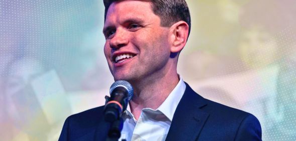 An edited image of James Talarico.