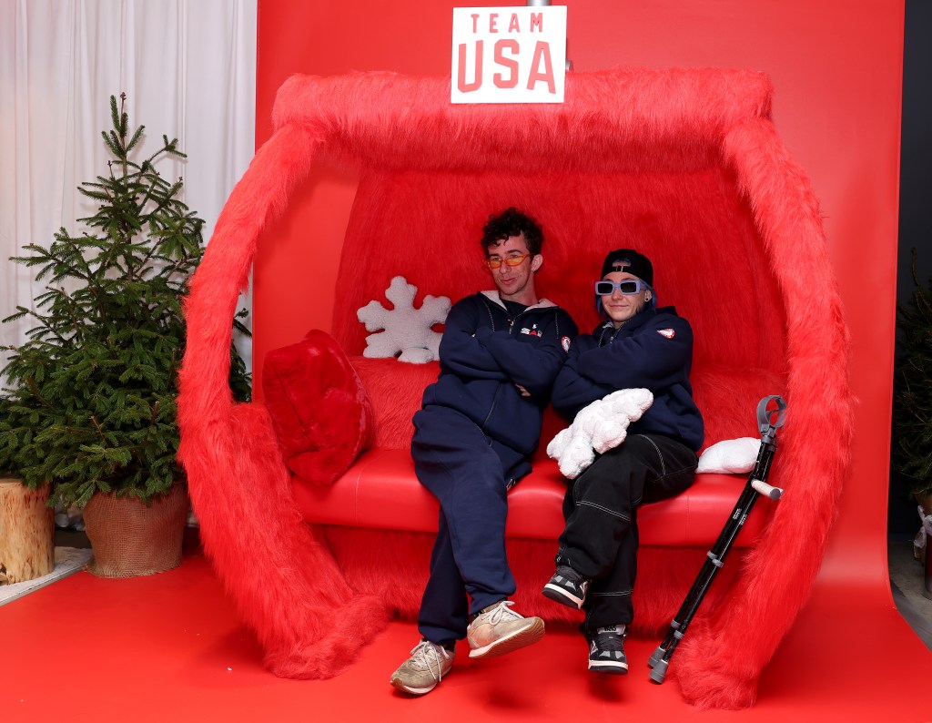 Para Alpine athletes Michael O'Hearn and Saylor O'Brien pose in the Gondola during the Team United States Welcome Experience