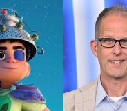 On the left, a still of Elio in Pixar film Elio. On the right, Pixar boss Pete Docter.