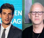 headshots of Jack Schlossberg and Ryan Murphy. Schlossberg is in a black suit, white shirt and polkadot tie. Schlossberg is in a black t-shirt and suit jacket, also wearing glasses.