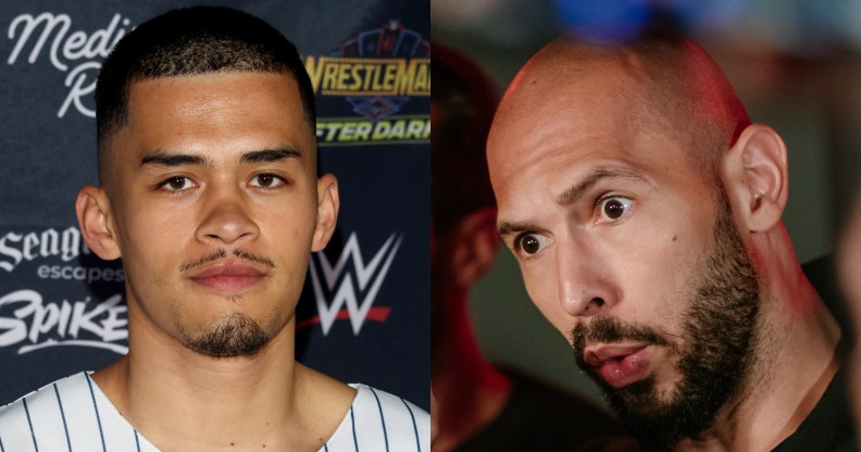 headshots of Sneako and Andrew Tate