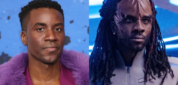 Actor Actor Karim Diané alongside a still of him in character in Star Trek: Starfleet Academy hate.