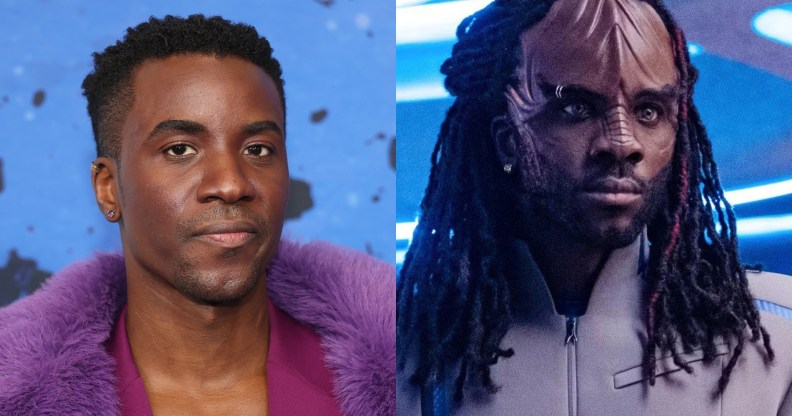 Actor Actor Karim Diané alongside a still of him in character in Star Trek: Starfleet Academy hate.