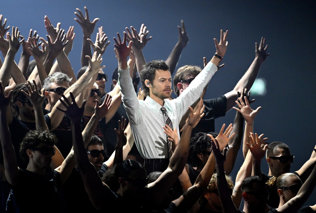 Harry Styles performs 'Aperture' on stage during The BRIT Awards 2026 at Co-op Live