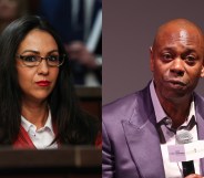 headshots of Lauren Boebert and Dave Chappelle