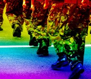 soldiers with pride colours over the top