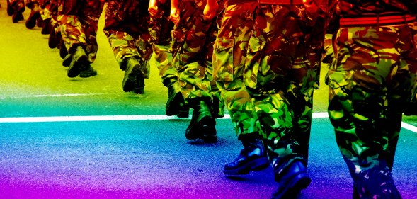 soldiers with pride colours over the top