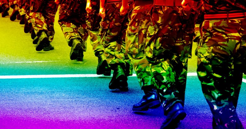 soldiers with pride colours over the top