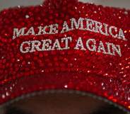 A rhinestoned MAGA cap