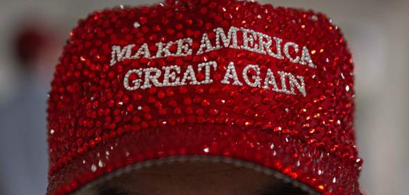 A rhinestoned MAGA cap