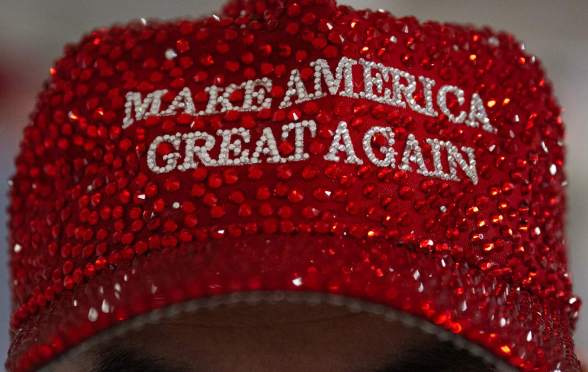 A rhinestoned MAGA cap