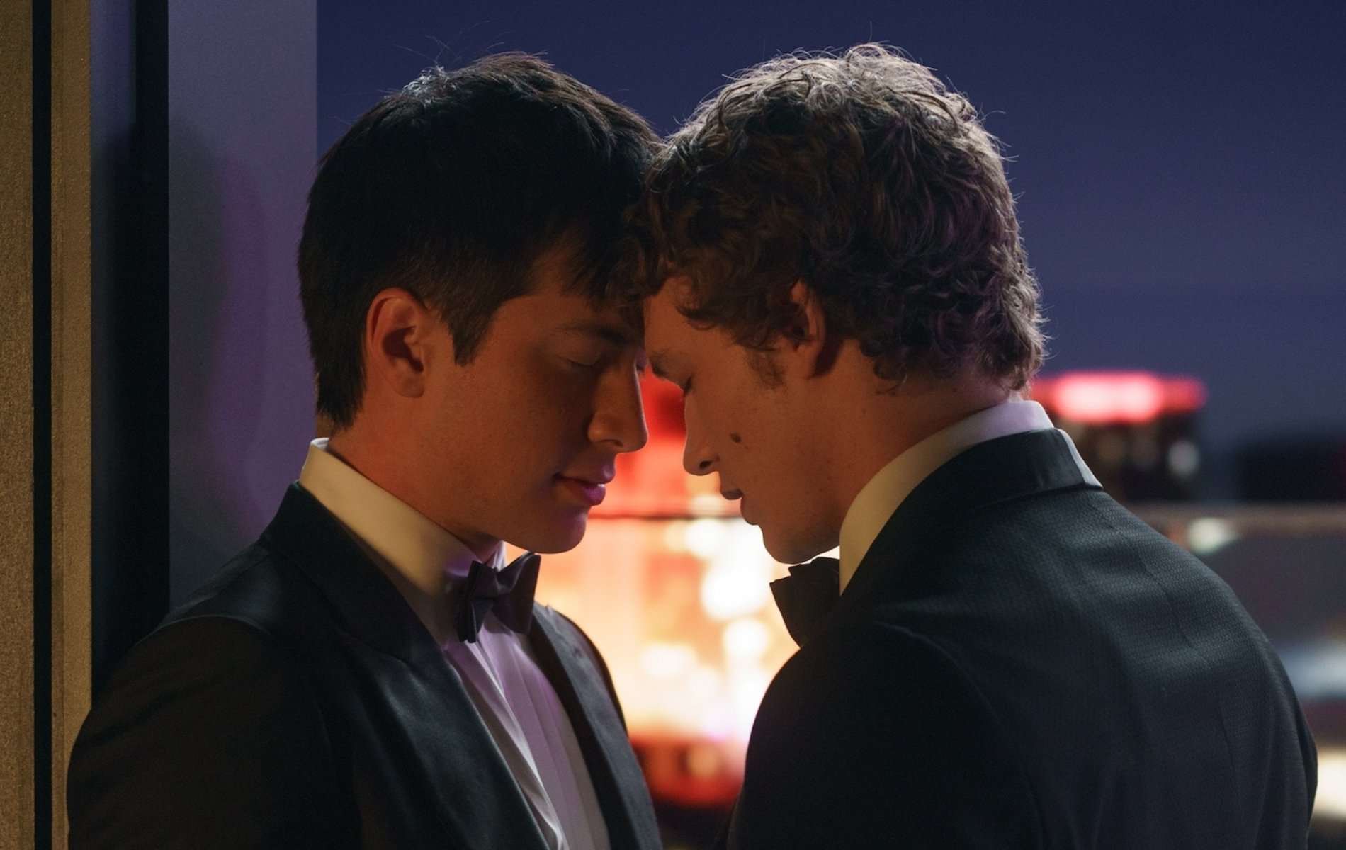 Hudson Williams as Shane Hollander and Connor Storrie as Ilya Rozanov in Heated Rivalry