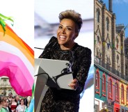 Lesbian Visibility Week: lesbian flag, Dame Kelly Holmes and image of Edinburgh street.