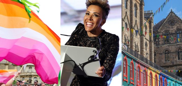 Lesbian Visibility Week: lesbian flag, Dame Kelly Holmes and image of Edinburgh street.