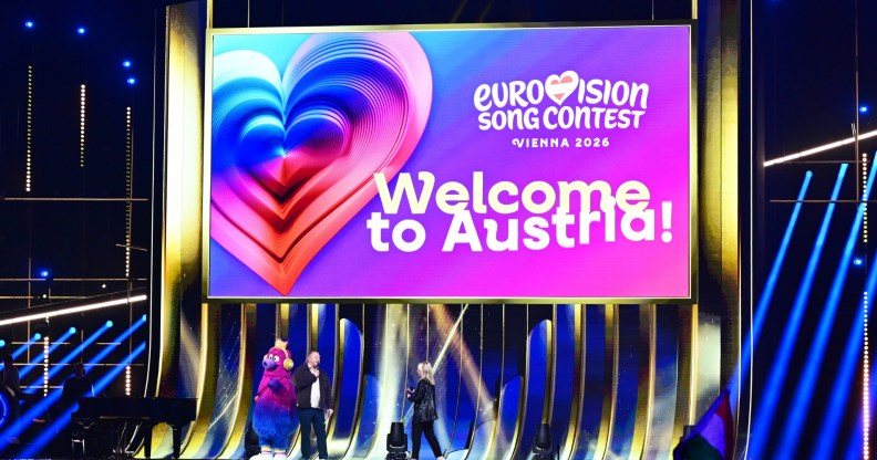 A general view during the first semi-final of the Eurovision Song Contest. 'Welcome to Austria' sign