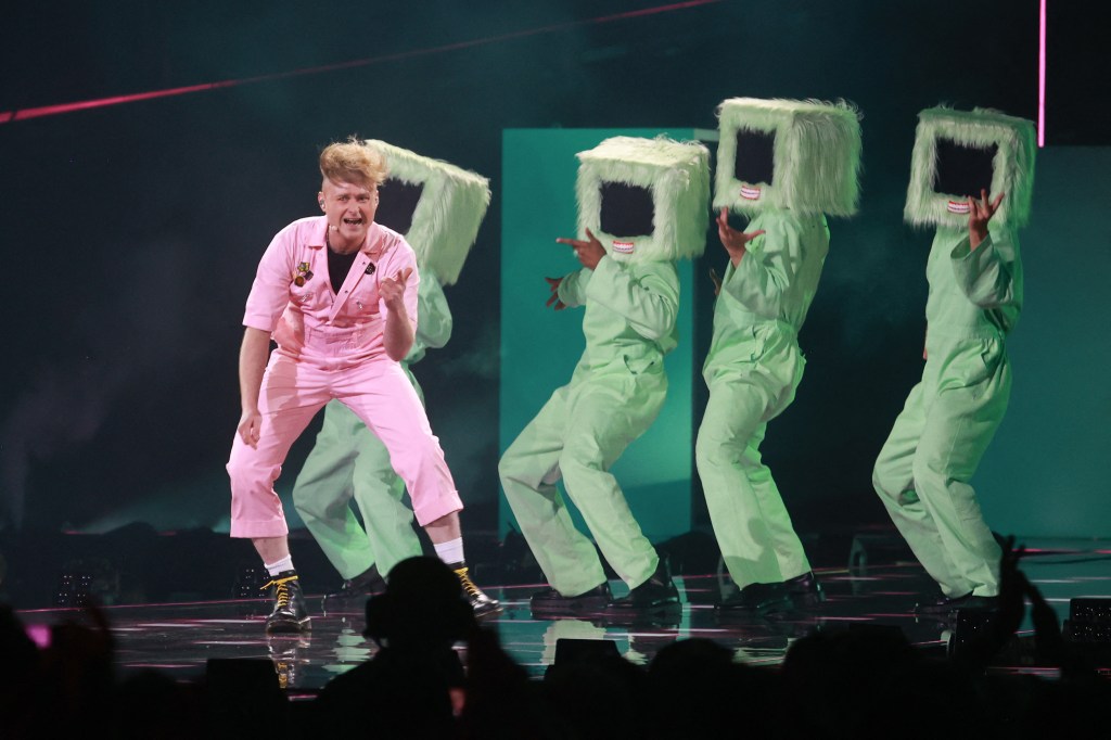 English musician Sam Battle, aka Look Mum No Computer and representing Great Britain with the song 'Eins, Zwei, Drei', performs during the second semi-final of the Eurovision Song Contest 2026