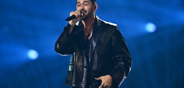 VIENNA, AUSTRIA - MAY 12: Noam Bettan representing Israel performs during the first semi-final of the Eurovision Song Contest 2026 at Wiener Stadthalle on May 12, 2026 in Vienna, Austria. (Photo by C