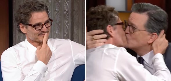 Pedro Pascal kissed Stephen Colbert on The Late Show