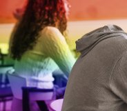 School students with gay pride flag colours