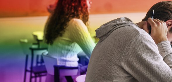 School students with gay pride flag colours