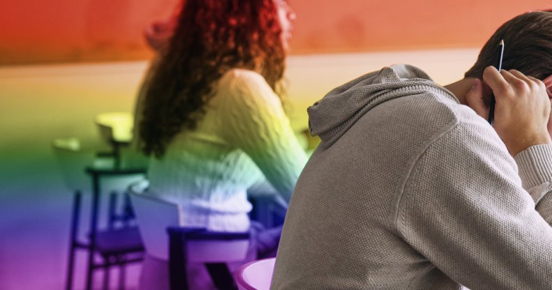 School students with gay pride flag colours