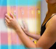 woman in locker room with trans colours