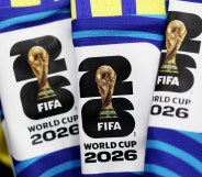 Detail of the FIFA World Cup 2026 patch on shirts