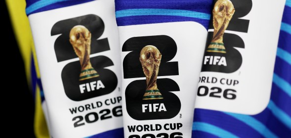 Detail of the FIFA World Cup 2026 patch on shirts