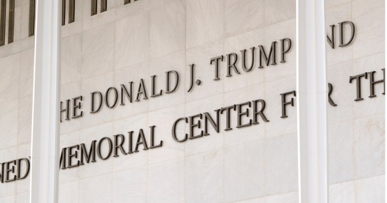 The marquee at The Donald J. Trump and John F. Kennedy Memorial Center for the Performing Arts