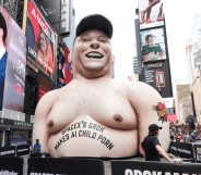 Giant inflatable of Elon Musk in Times Square