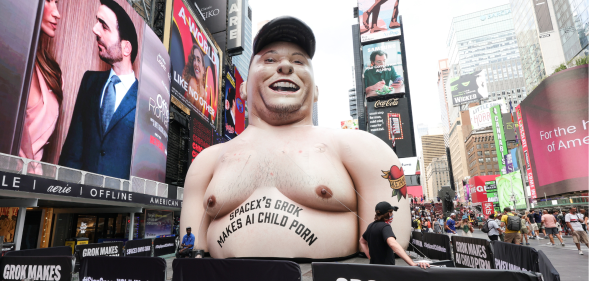 Giant inflatable of Elon Musk in Times Square