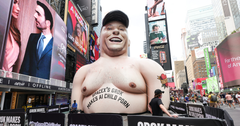 Giant inflatable of Elon Musk in Times Square