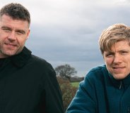 Danny Miller as Aaron Dingle and Ryan Hawley as Robert Sugden, who make up 'Robron' on Emmerdale