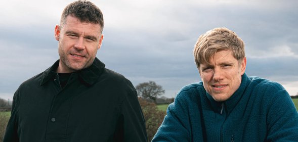 Danny Miller as Aaron Dingle and Ryan Hawley as Robert Sugden, who make up 'Robron' on Emmerdale