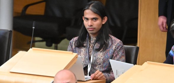 EDINBURGH, SCOTLAND - JUNE 11: Scottish Green Party MSP Q Manivannan during First Minister's Questions in the Scottish Parliament, on June 11, 2026, in Edinburgh, Scotland. (Photo by Ken Jack/Getty I