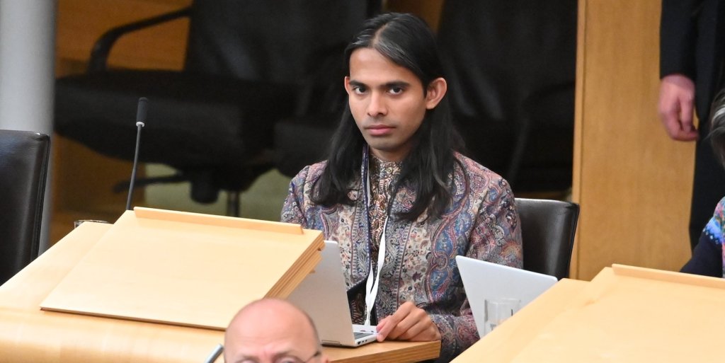 EDINBURGH, SCOTLAND - JUNE 11: Scottish Green Party MSP Q Manivannan during First Minister's Questions in the Scottish Parliament, on June 11, 2026, in Edinburgh, Scotland. (Photo by Ken Jack/Getty I