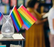 Pride flags in a library